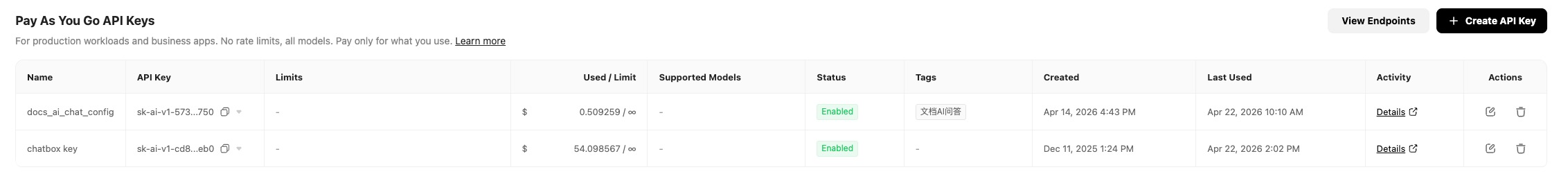 Create API key