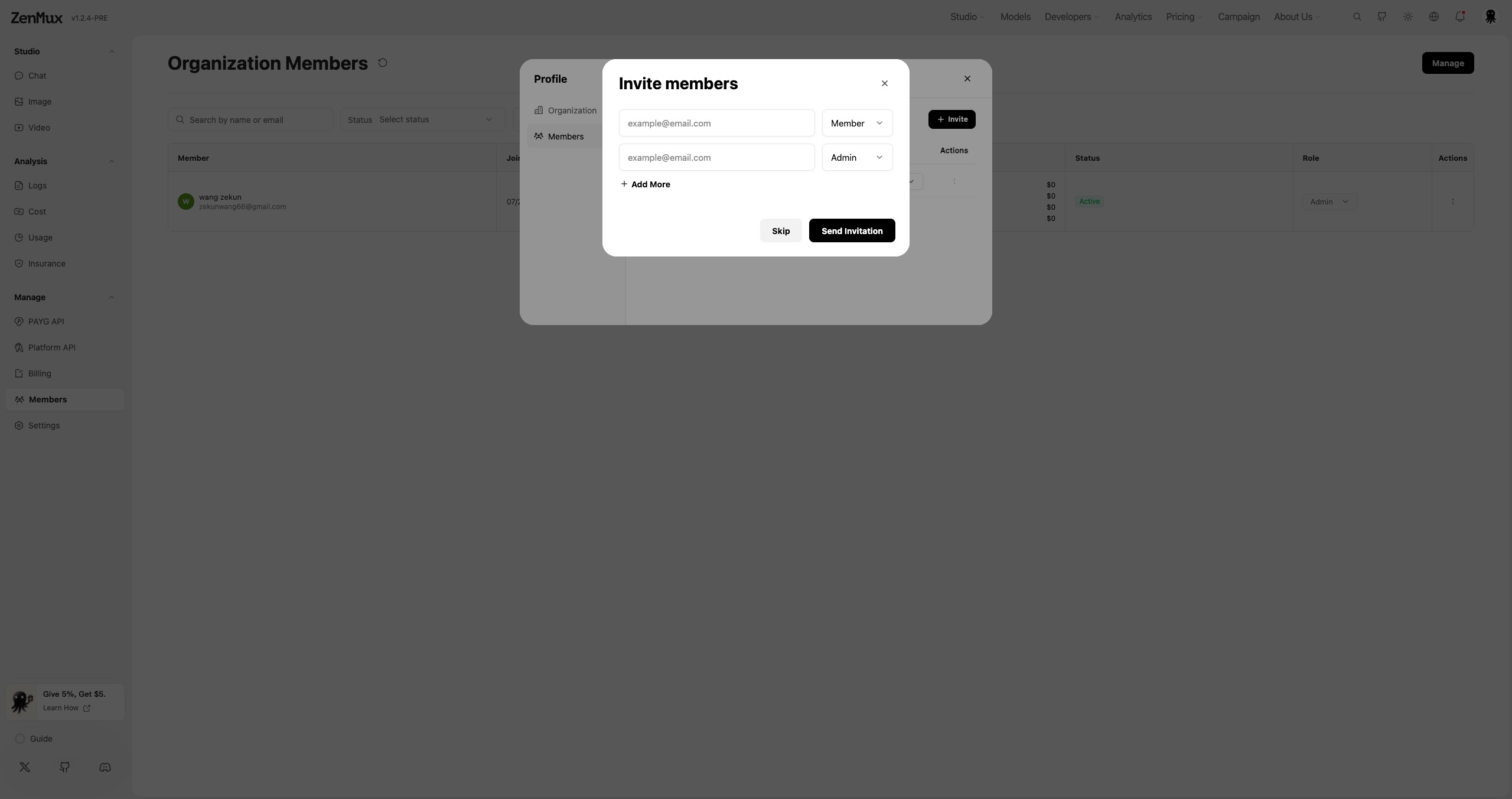 Invite organization members